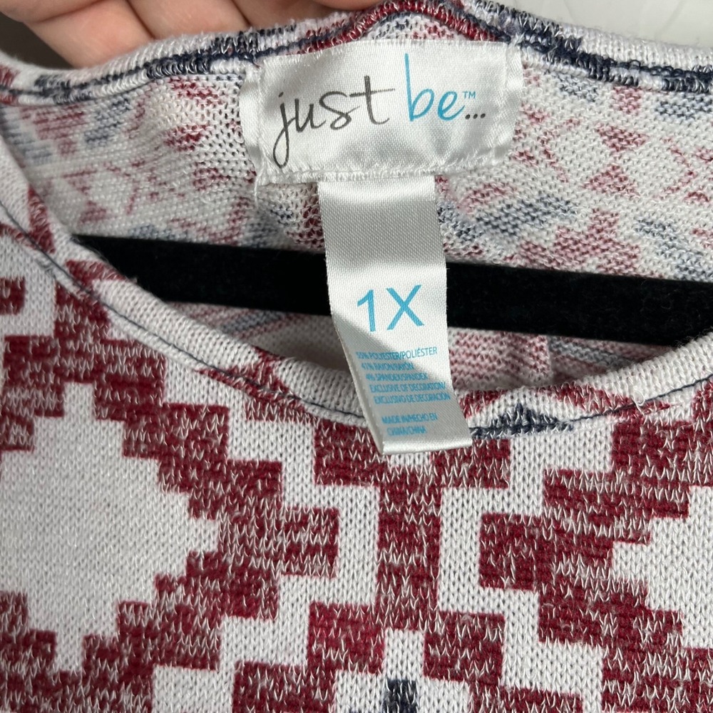 Just Be Aztec Tank Top Sleeveless Lace Trim Casual Summer White Red 1X Patriotic - Picture 4 of 10